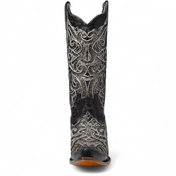 Corral Women's Size 7 Black Dual Tone Inlay Intricate Embroidery Western Boots - Picture 4 of 15